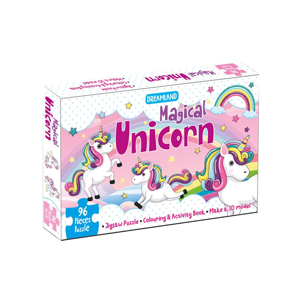 Dreamland Magical Unicorn Jigsaw Puzzle for Kids – 96 Pcs | with Colouring & Activity Book and 3D Model